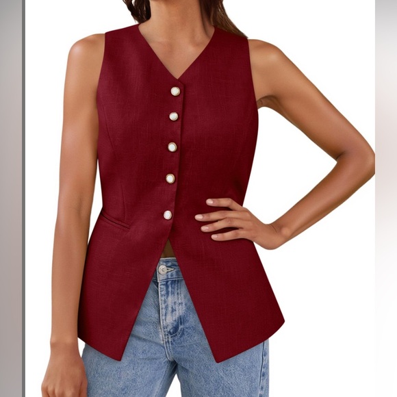 90’s Chic Sleeveless Burgundy Button Down Shirt size Medium - Picture 1 of 7